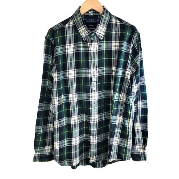 Polo Ralph Lauren Mens Cotton Tartan Plaid Twill Button Down Shirt size XL Green - Picture 2 of 12
